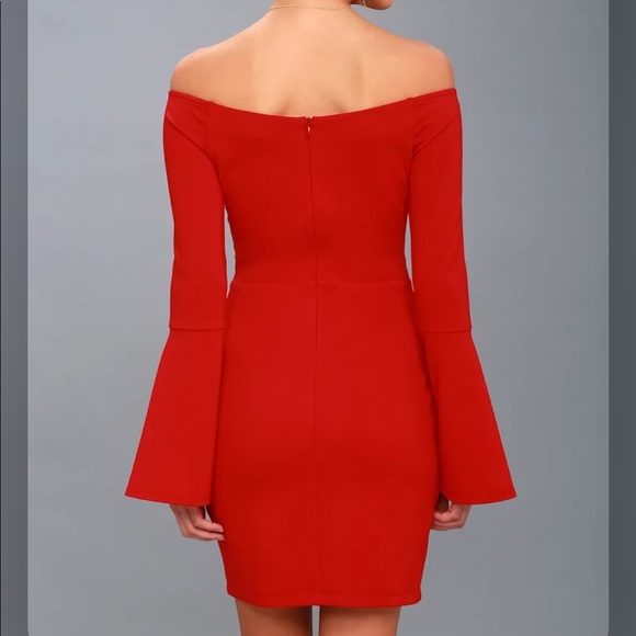 Marseille Red OffShoulder Longsleeve Bodycon Dress - Picture 3 of 12